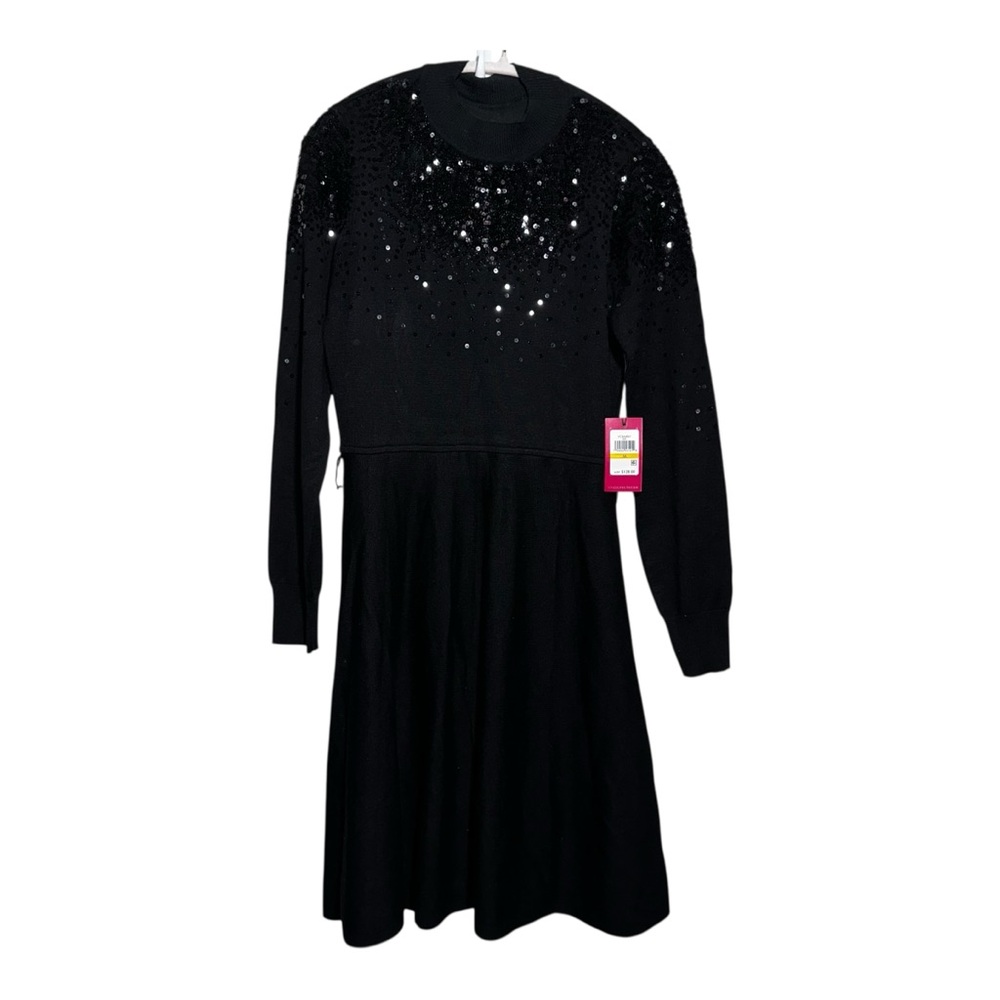 VINCE CAMUTO NWT LS Sequined Black Sweater Dress‎ Medium **see description**